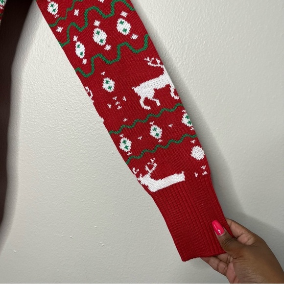 Tipsy Elves Women Sweater Dress Small Red Christmas Holiday Party Reindeer White - Picture 3 of 10